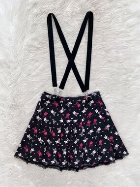 Hot Topic Skulls Black & Pink Pleated Suspender Skirt Emo E-Girl Edgy Alt Style